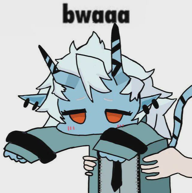 1girl, blue_skin, bwaaa_(meme), carrying, carrying_person, colored_skin, horns, short_hair