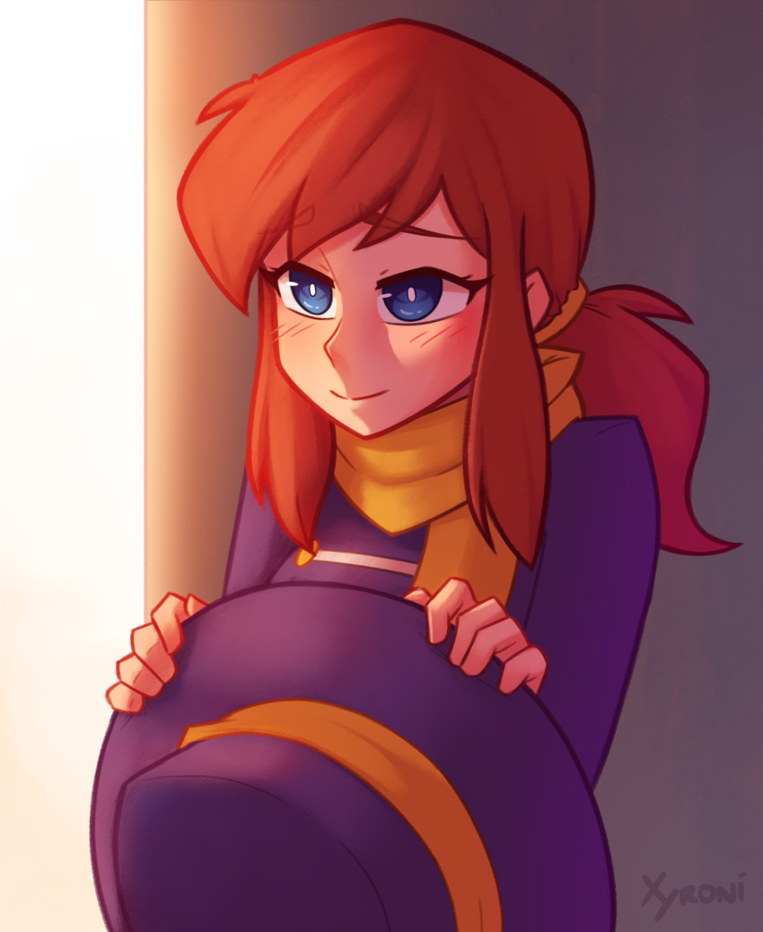 1girl, a_hat_in_time, aged_up, blue_eyes, brown_hair, closed_mouth, coat, commentary