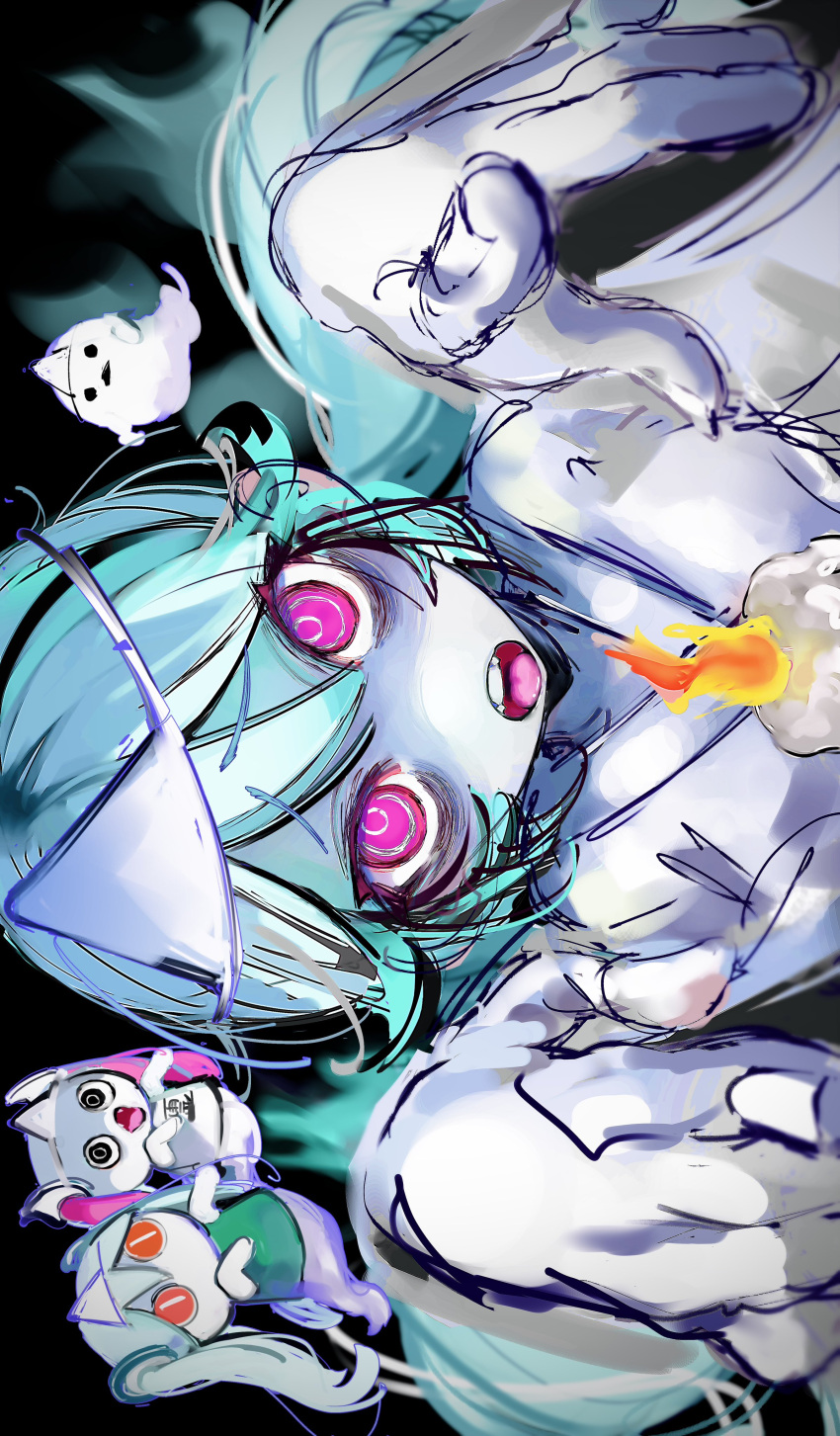 1girl, absurdres, aimaina, bad_id, bad_twitter_id, candle, colored_skin, fire