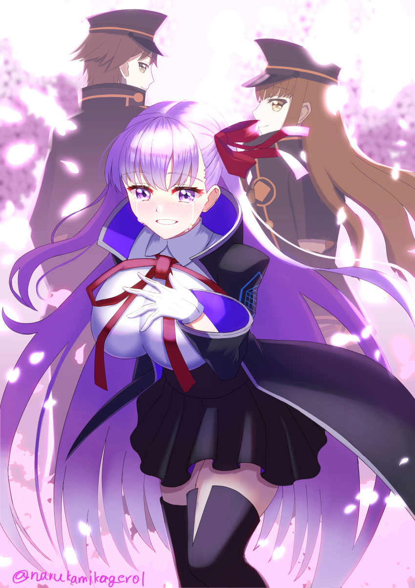 1boy, 2girls, absurdres, bb_(fate), bikini, black_garter_belt, blush, braid