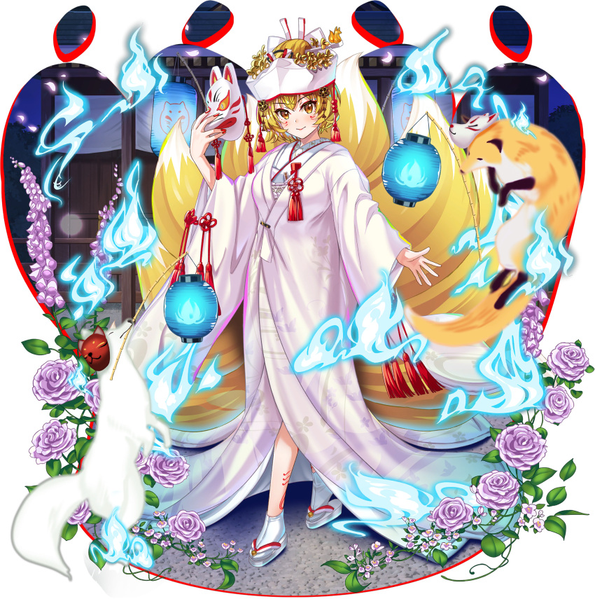 1girl, alternate_costume, alternate_headwear, blonde_hair, blue_fire, breasts, closed_mouth, dress