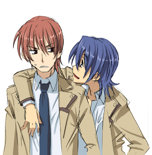 angel_beats!, blue_hair, brown_eyes, brown_hair, hinata_(angel_beats!), homing_(areya), homing_(artist), male