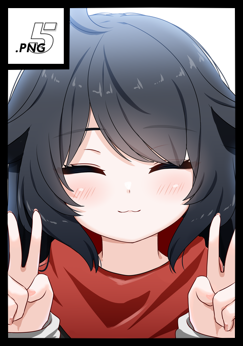 1girl, :3, ^_^, ahoge, animal_ears, artist_name, black_border, black_hair