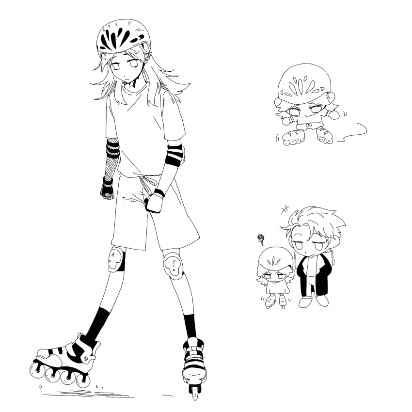 +++, 2boys, alternate_costume, chibi, chinese_commentary, closed_mouth, coat, commentary_request