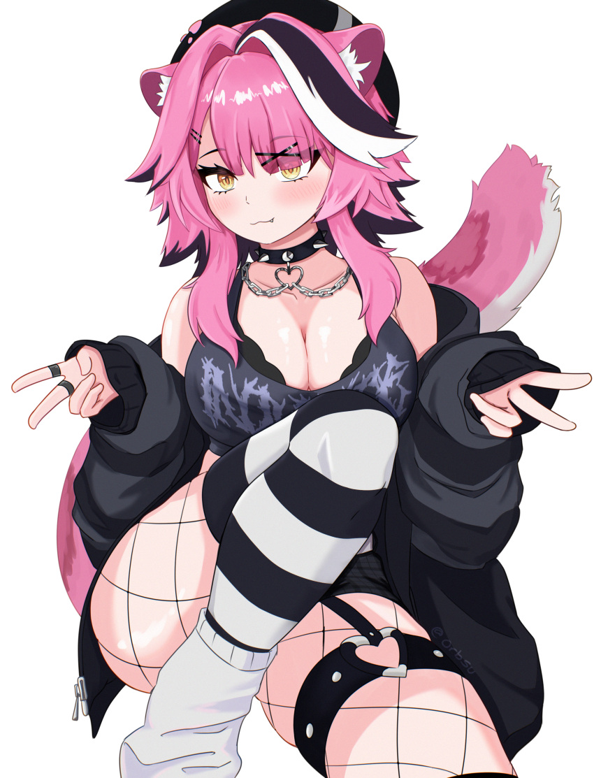 1girl, absurdres, alternate_costume, animal_ears, bare_shoulders, beret, black_skirt, black_tank_top