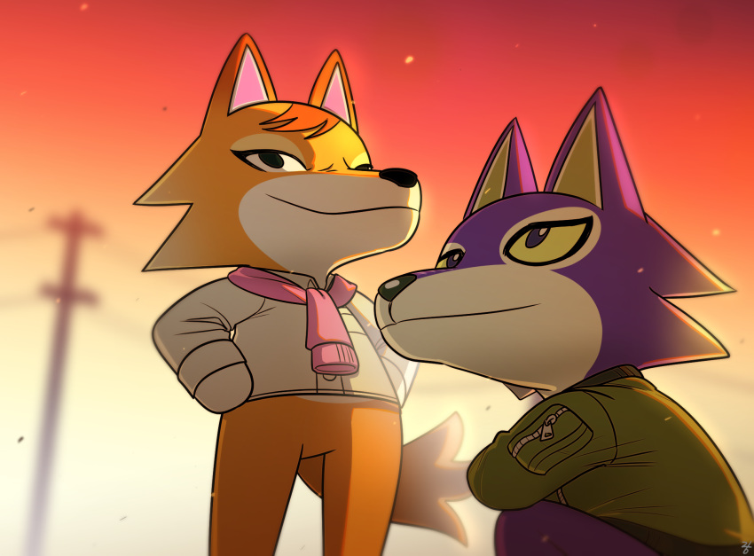 2boys, animal_crossing, animal_ears, black_eyes, blue_fur, blurry, blurry_background, chief_(animal_crossing)