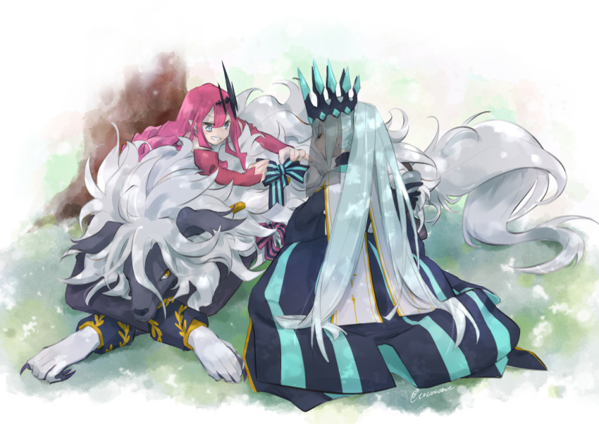 2girls, baobhan_sith_(fate), baobhan_sith_(first_ascension)_(fate), closed_eyes, cocozome, crown, fate/grand_order, fate_(series)