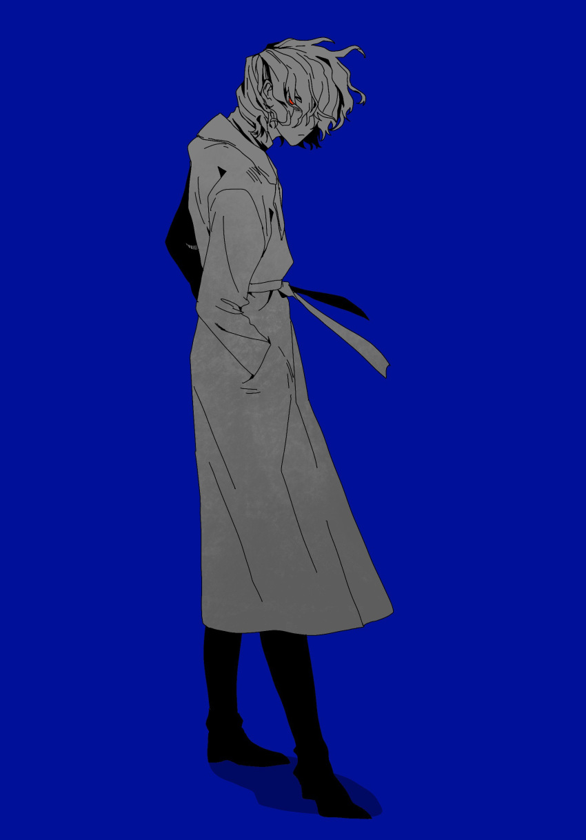 1boy, absurdres, belt, blue_background, chinese_commentary, closed_mouth, coat, commentary