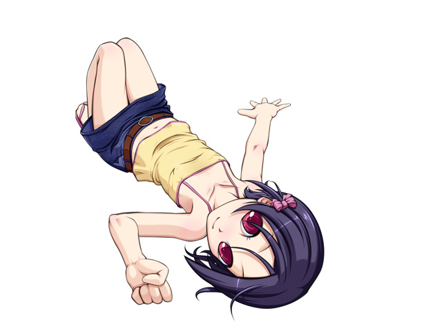 blue_hair, camisole, caryo, collarbone, flat_chest, hair_ribbon, happy, kaminogi_haruka