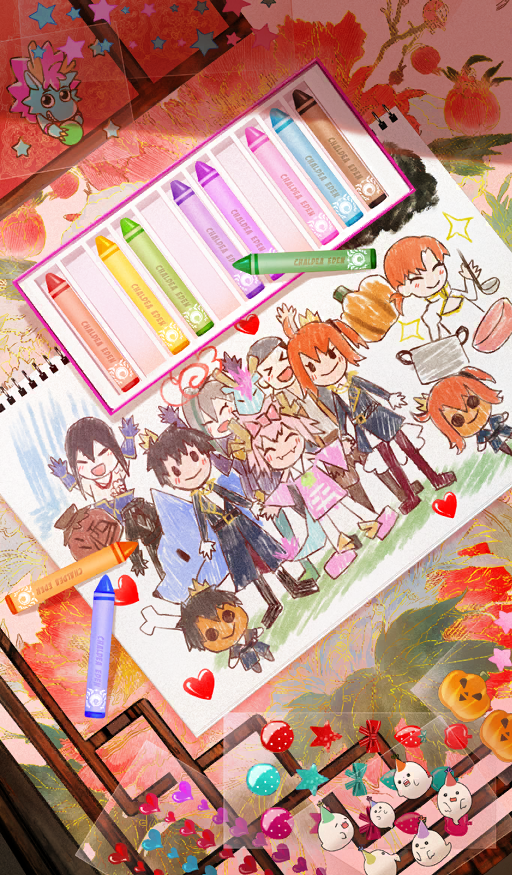 00kashian00, boudica_(fate), box, box_of_chocolates, chaldea_logo, child's_drawing, chocolate, circle