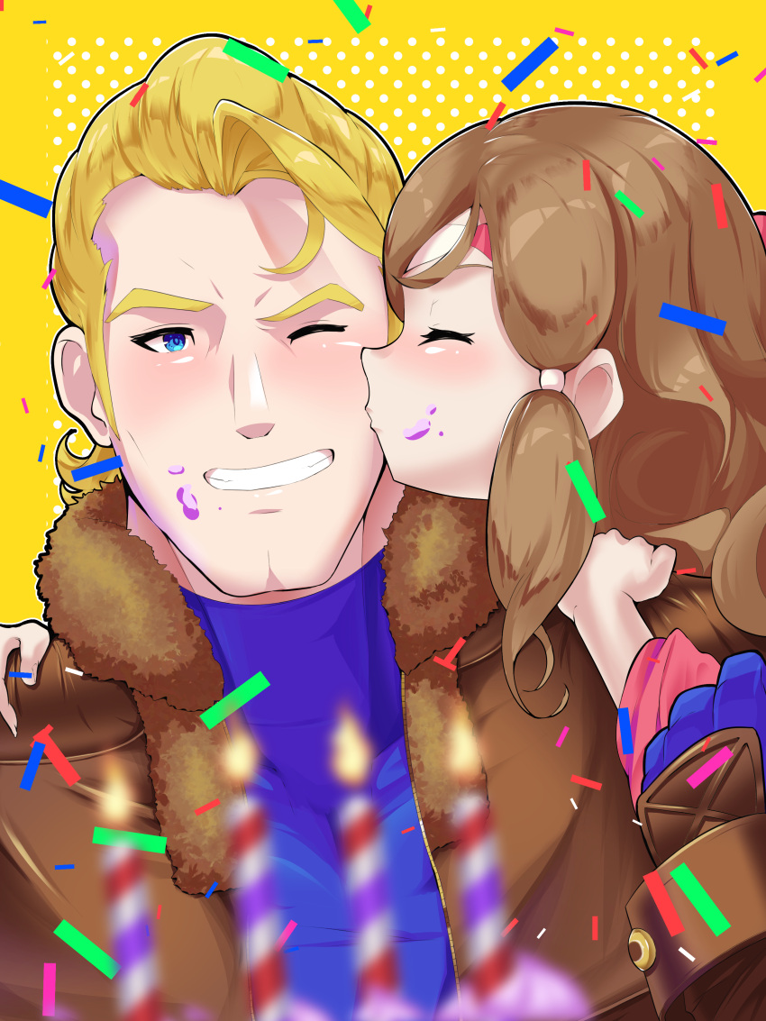 1boy, 1girl, absurdres, arthur_(fire_emblem_fates), birthday, birthday_cake, blonde_hair, blue_eyes