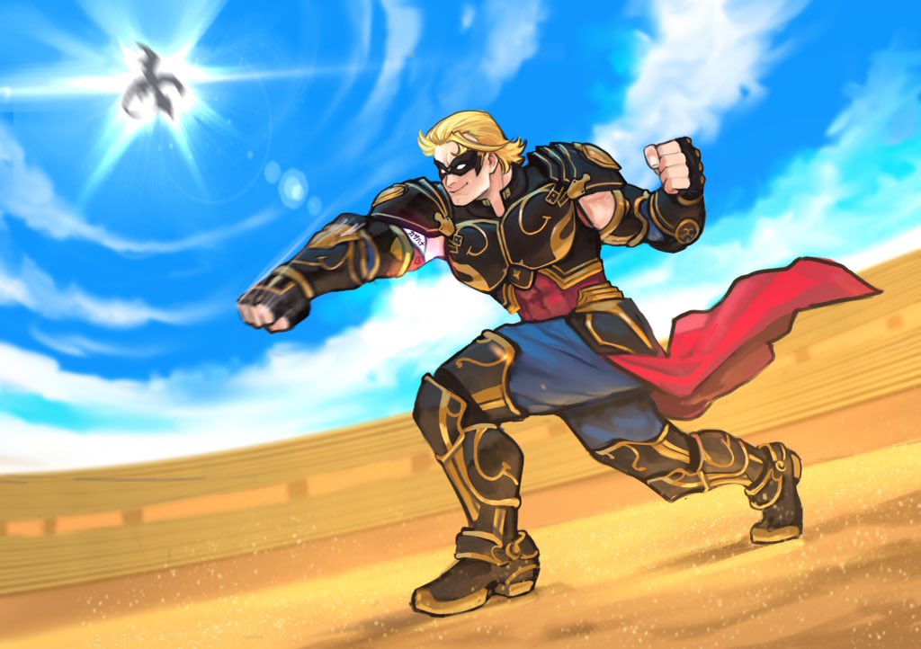 1boy, armor, arthur_(fire_emblem_fates), black_armor, blonde_hair, colosseum, dragon, fire_emblem