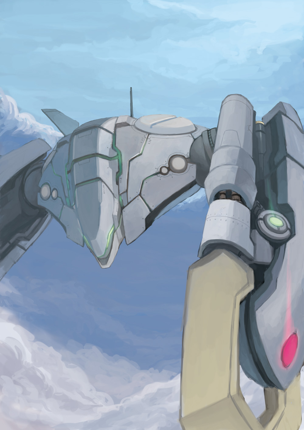 cangrejo, claws, clouds, commentary_request, crossbone_gundam, flying, gundam, highres