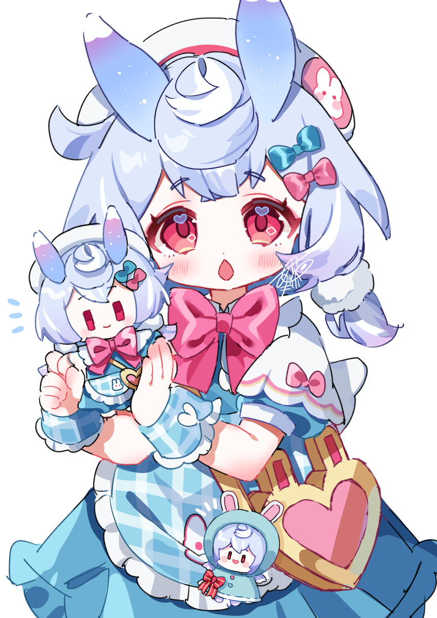 1girl, :o, absurdres, animal_ears, apron, artist_name, bag, beret