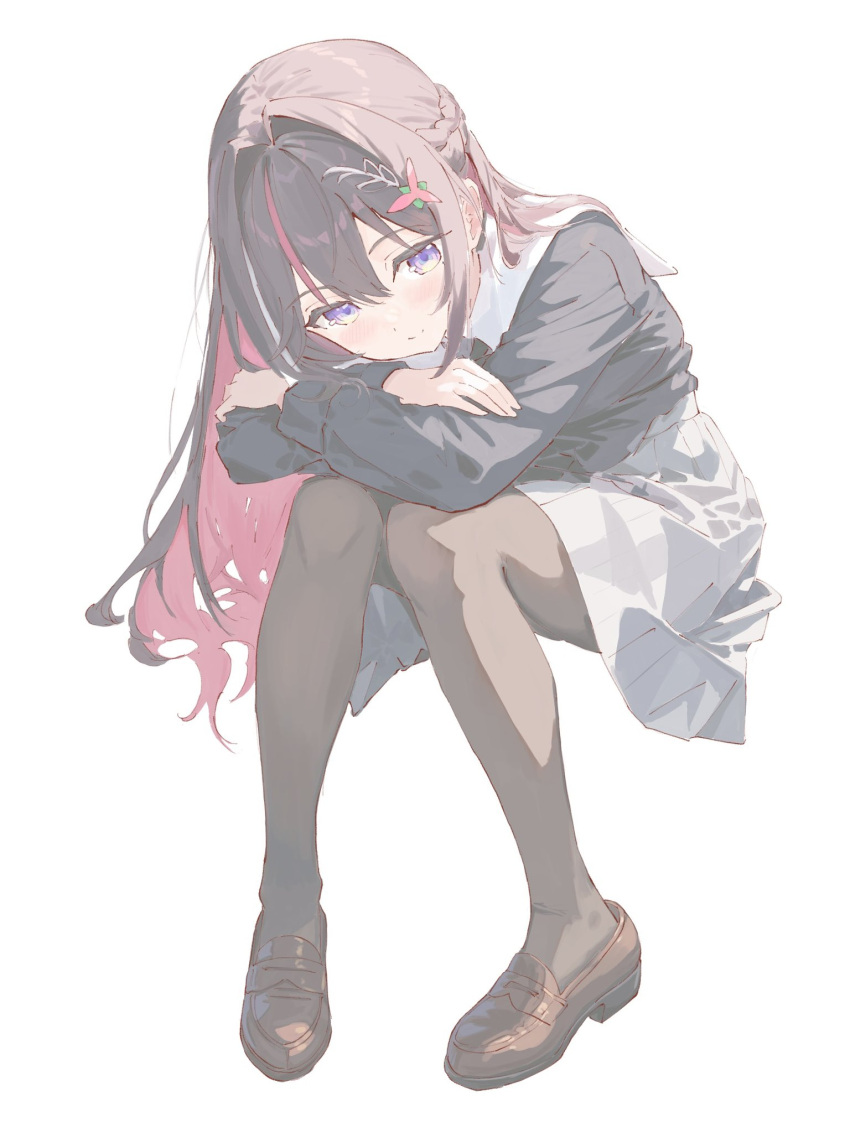 1girl, alternate_costume, azki_(hololive), black_hair, brown_shoes, choppy_bangs, colored_inner_hair, daimyojin_t
