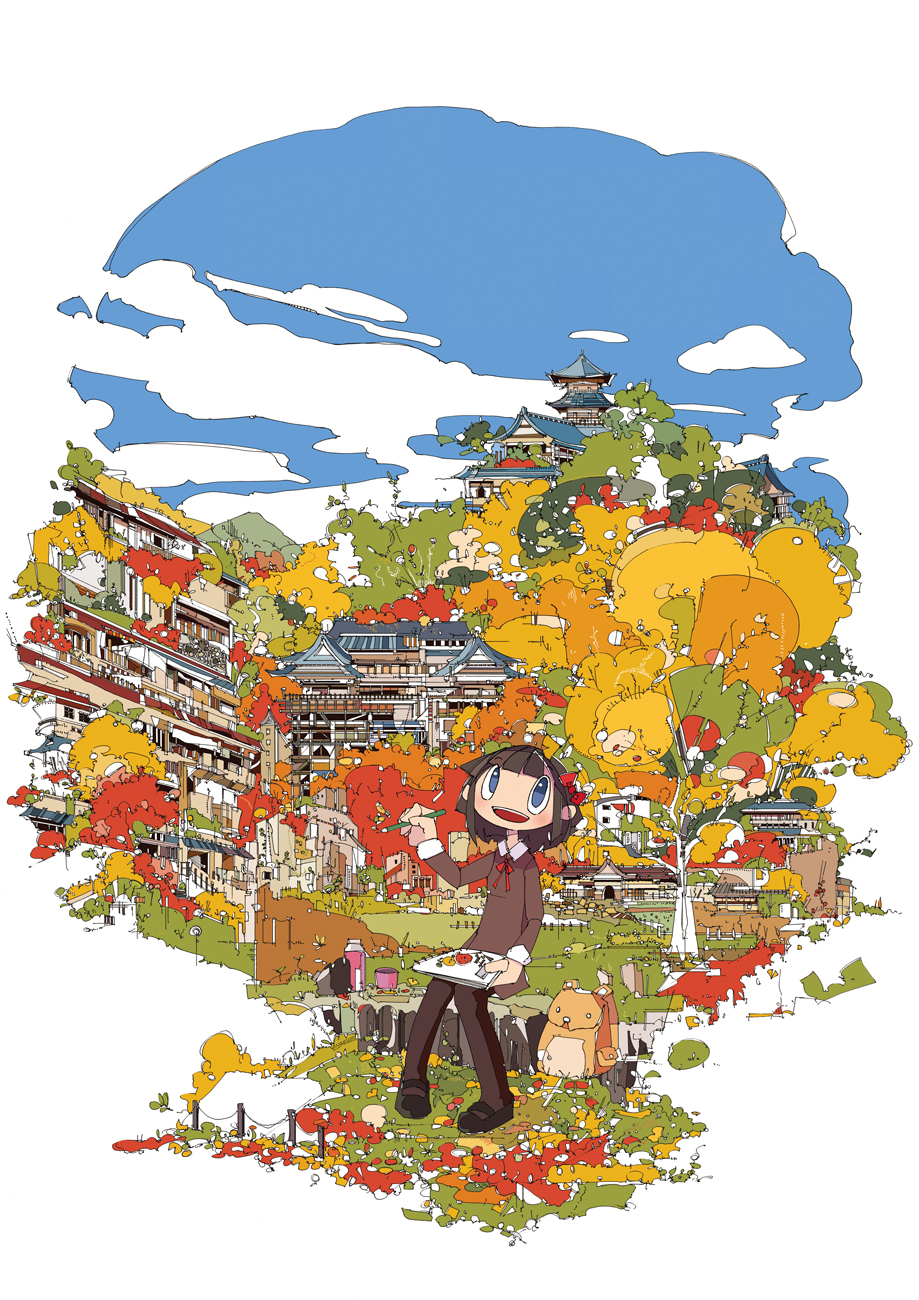 building, colorful, east_asian_architecture, highres, kinuten, landscape, nature, oekaki_musume
