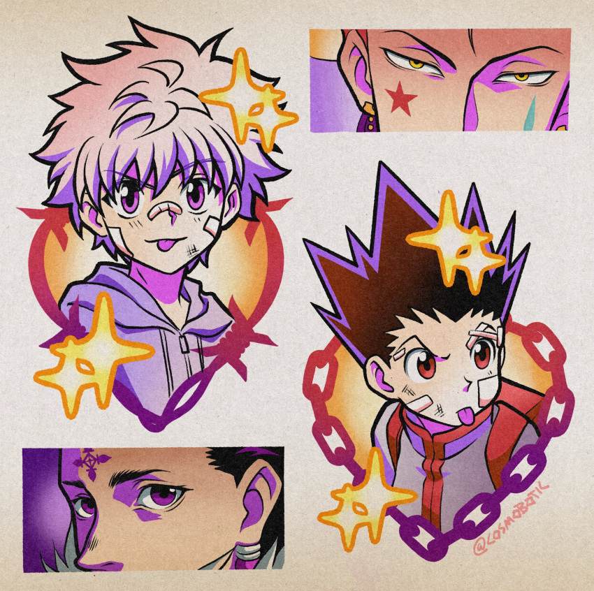 4boys, bandage_on_face, bandages, chrollo_lucilfer, csmbtc, facial_mark, gon_freecss, highres