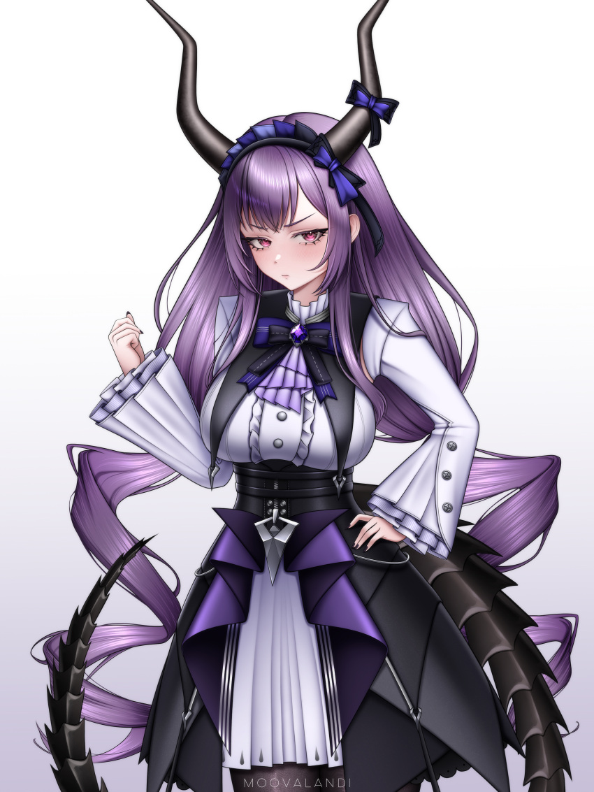 1girl, absurdres, angry, arknights, black_nails, black_skirt, bow, bowtie