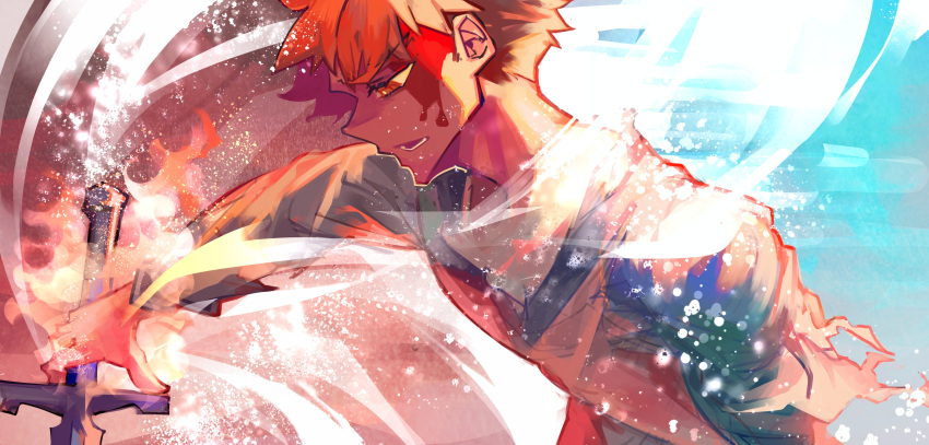 1boy, absurdres, blood, blood_on_clothes, blood_on_face, blood_stain, breath_weapon, command_spell