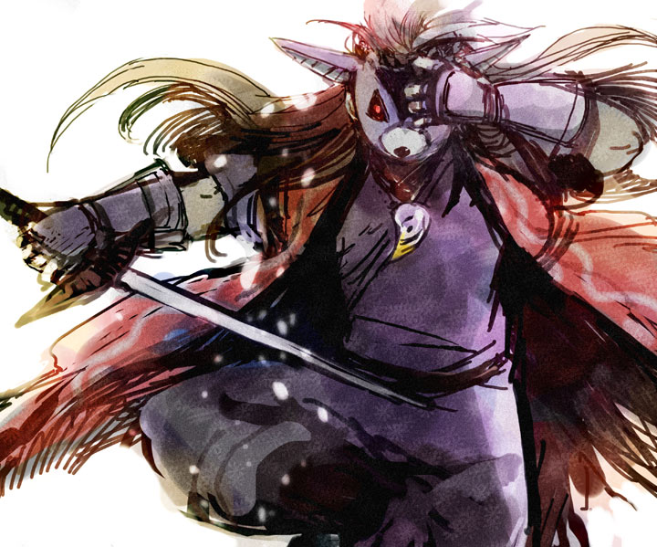 gloves, koku_666, long_hair, mask, okami, oki, personification, sword
