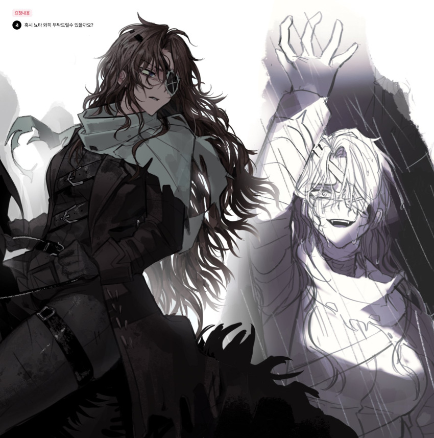 1girl, belt, black_pantyhose, brown_coat, brown_gloves, brown_hair, chanil_(muexlku), coat