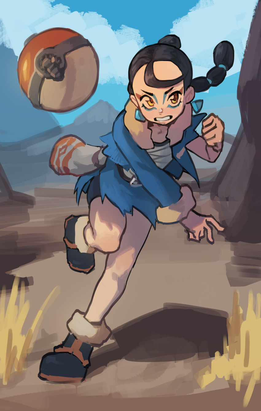 1girl, absurdres, bike_shorts, bike_shorts_under_skirt, black_hair, black_shorts, blue_jacket, blue_skirt