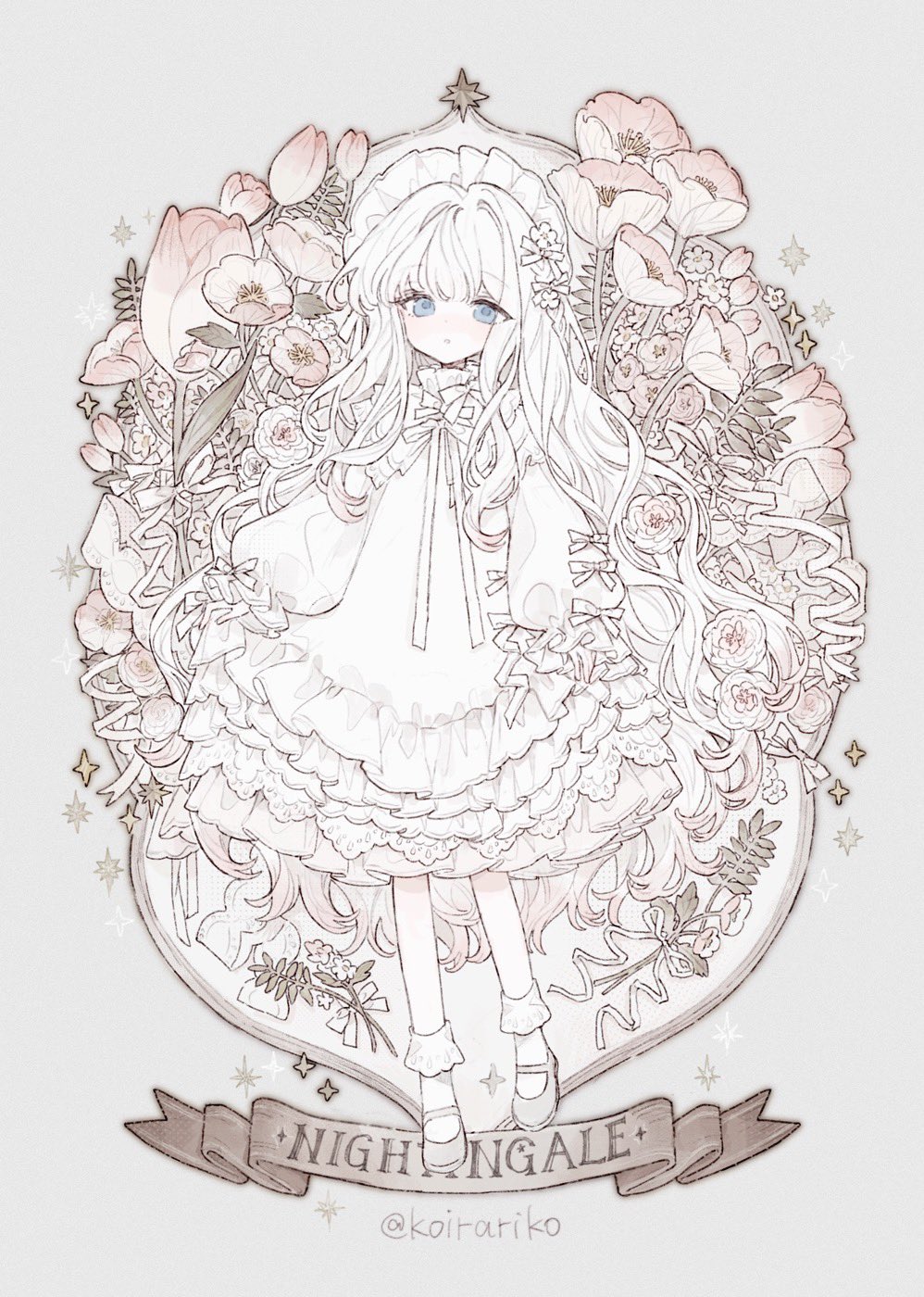 1girl, blue_eyes, bow, clothes_lift, curly_hair, decora, dress, expressionless