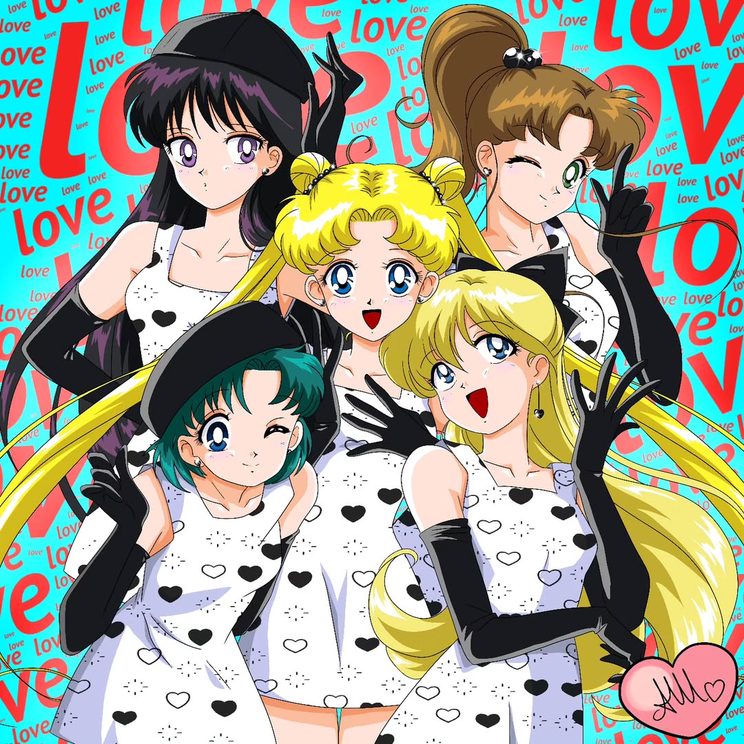 5girls, aino_minako, anello81, bare_shoulders, bishoujo_senshi_sailor_moon, black_bow, black_hair, blonde_hair