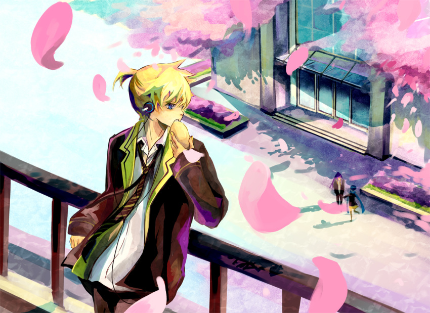 blond_hair, blonde_hair, blue_eyes, blue_hair, earphones, group, headphones, kagamine_len