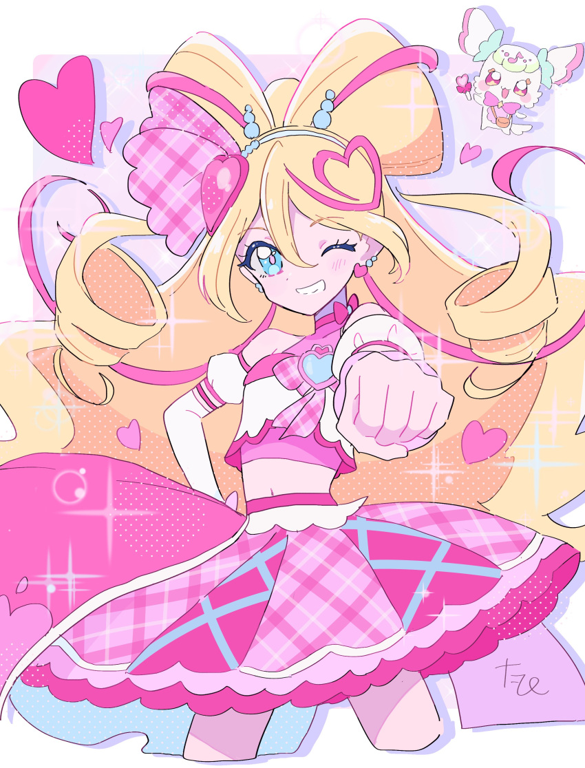 1girl, absurdres, bare_shoulders, blonde_hair, blue_eyes, border, bow, bow-shaped_hair
