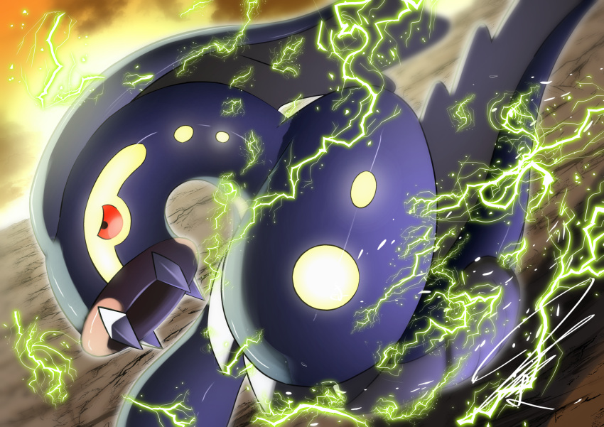 black_eyes, blue_skin, claws, colored_sclera, colored_skin, eel, eelektross, electricity