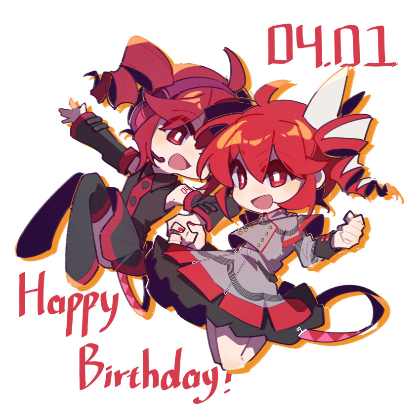 ahoge, belt, birthday, black_belt, black_shirt, black_skirt, black_sleeve_cuffs, black_sleeves