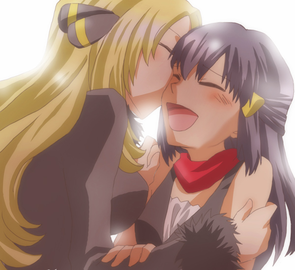 age_difference, bad_id, blonde_hair, blue_hair, blush, daizu_(npl), hikari_(pokemon), multiple_girls