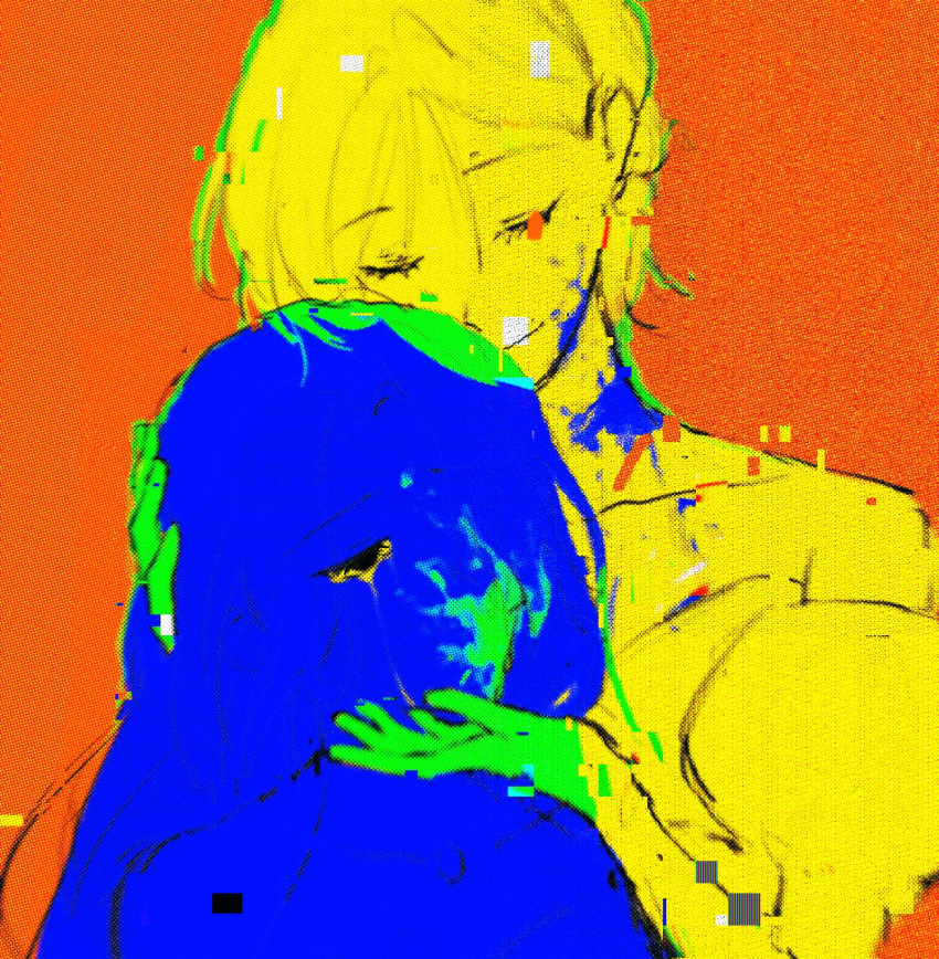 2girls, alien_stage, blue_skin, closed_eyes, collarbone, colored_skin, commentary, crying