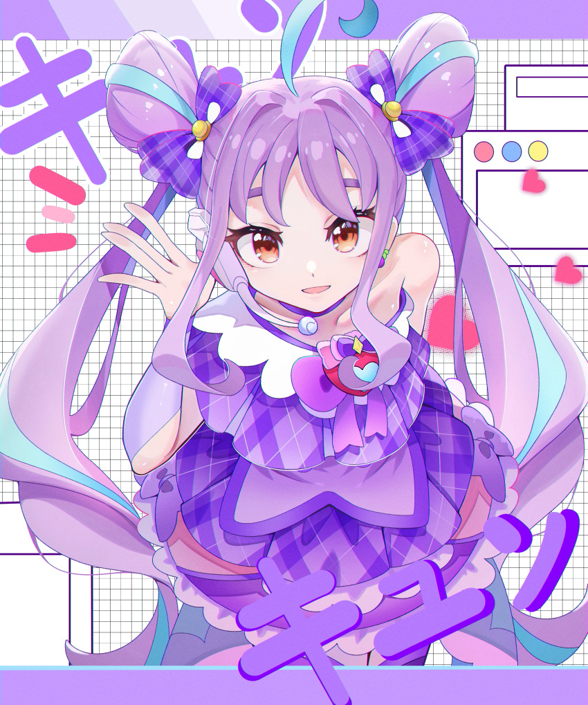 1girl, absurdres, bow, brown_eyes, collarbone, cure_kyunkyun, double_bun, dress