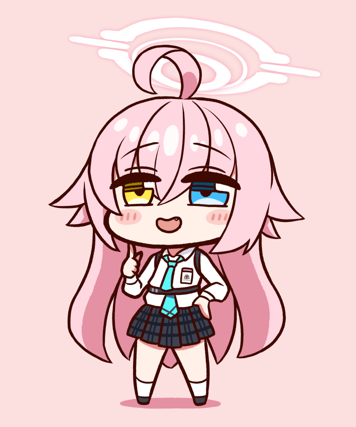 1girl, :d, ahoge, aqua_necktie, black_shoes, black_skirt, blue_archive, blue_eyes