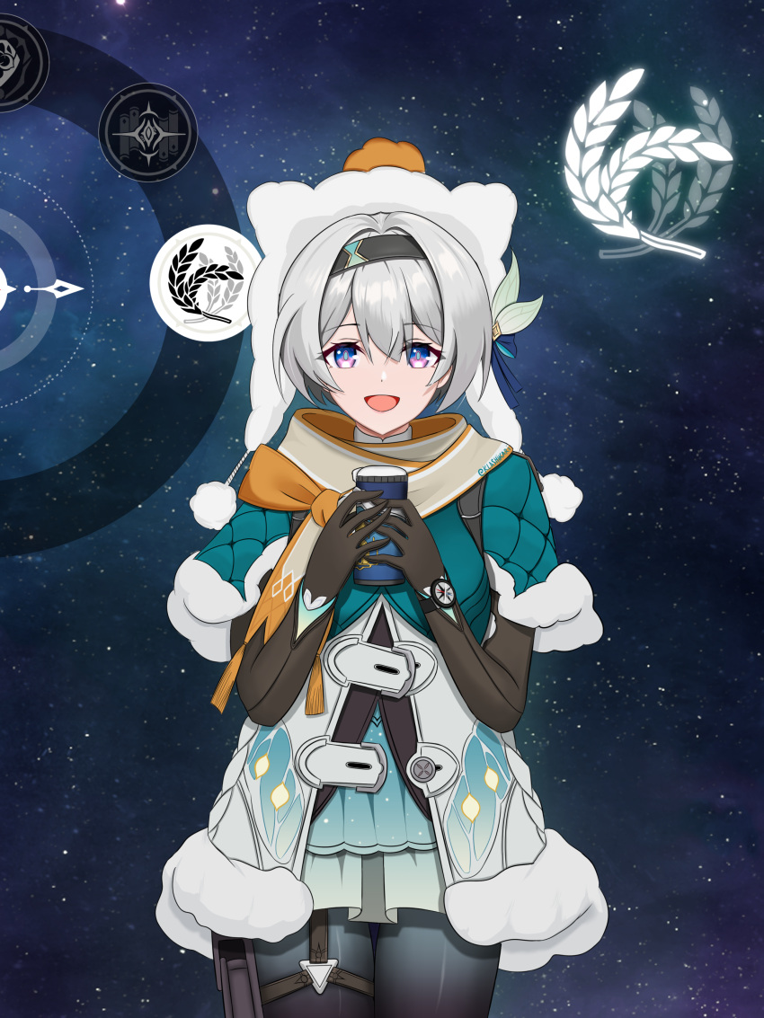 1girl, absurdres, adapted_costume, alternate_hair_length, alternate_hairstyle, animal_ear_hood, aqua_capelet, black_gloves