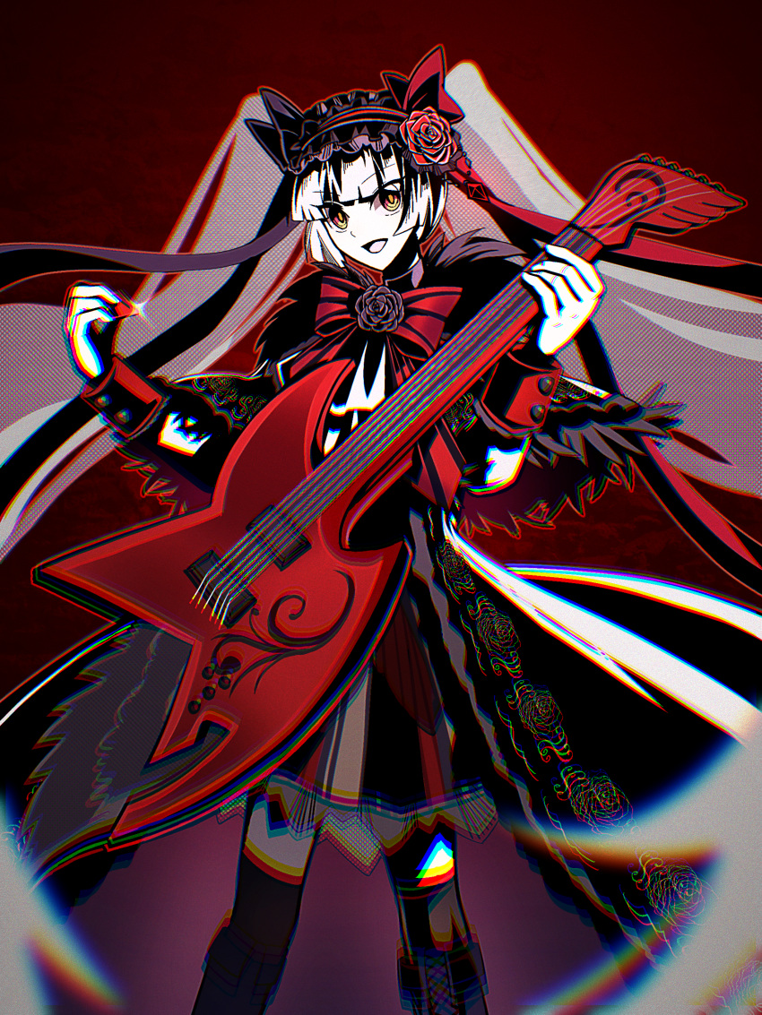 1girl, absurdres, arcaea, bow, bowtie, cropped_legs, eternalcompass, flower