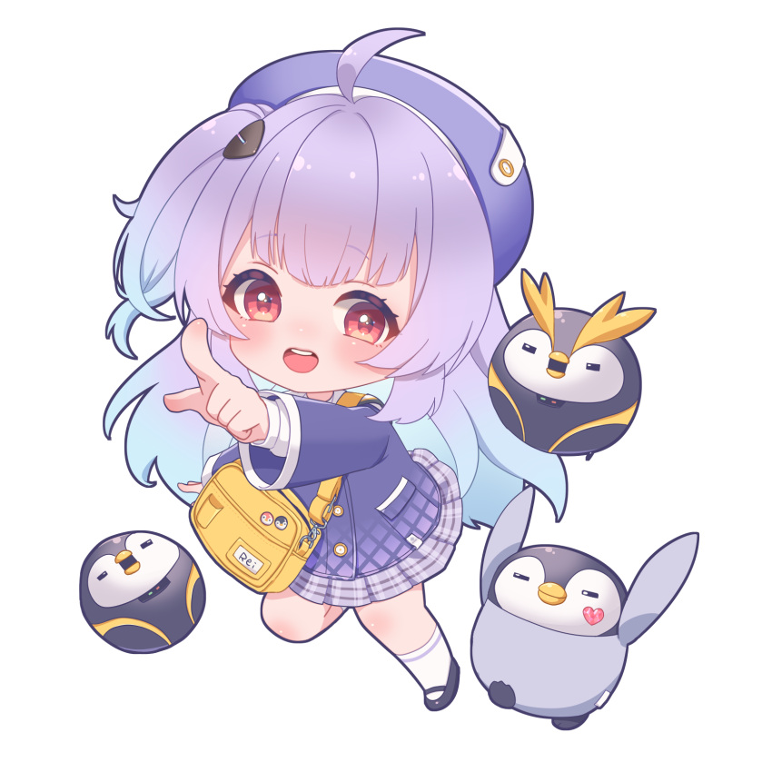 1girl, ahoge, beret, bird, chibi, goddess_of_victory:_nikke, hair_ornament, hat