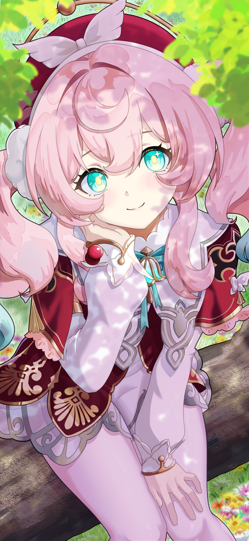 1girl, absurdres, blue_eyes, blue_hair, closed_mouth, commentary_request, dappled_sunlight, day