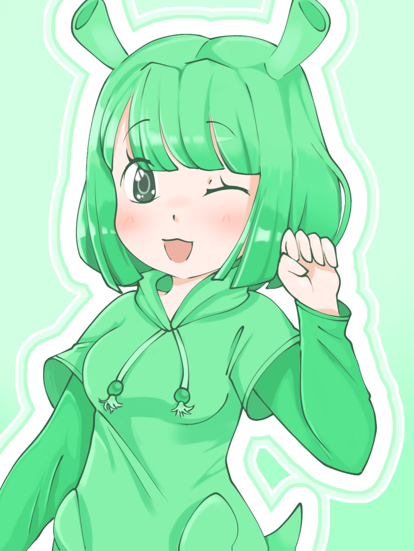 black_eyes, green_hair, hippopotamus_ears, hippopotamus_tail, juuou_hippopotamus_(kemono_friends), kemono_friends