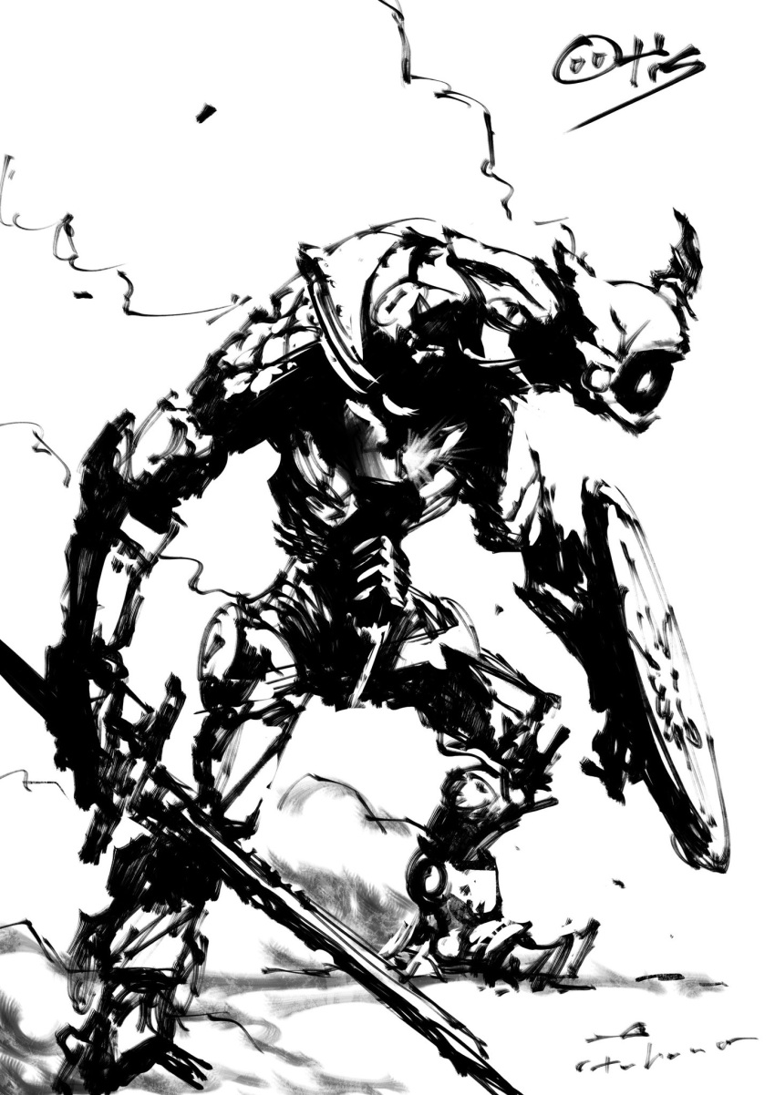 1boy, artist_name, character_name, final_fantasy, final_fantasy_xiv, greyscale, highres, holding