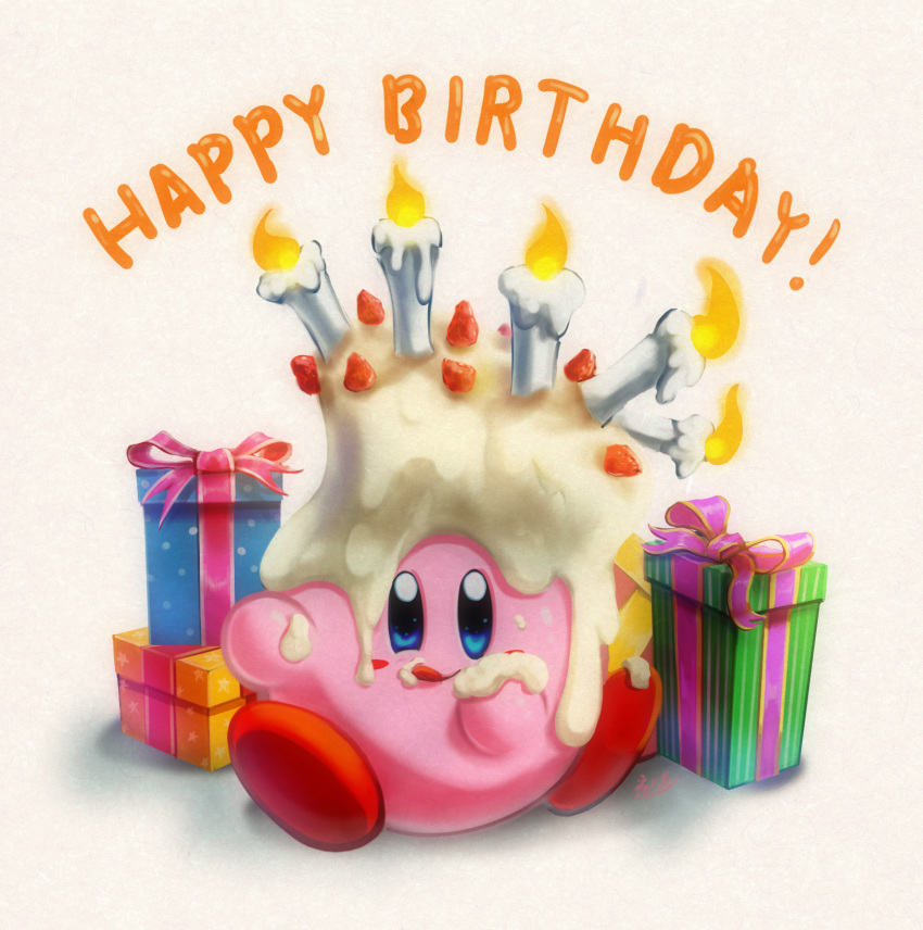 blue_eyes, candle, commentary_request, food, fruit, full_body, gift, happy_birthday