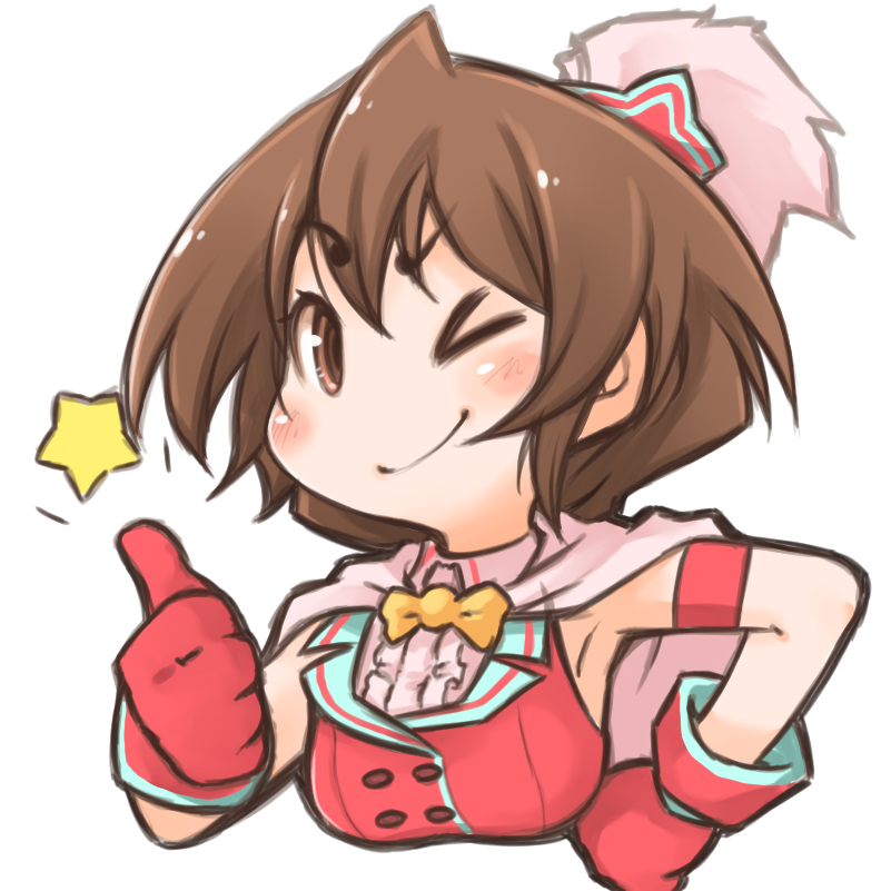 >_o, 1girl, ;), brown_eyes, brown_hair, commentary_request, looking_at_viewer, magia_record:_mahou_shoujo_madoka_magica_gaiden
