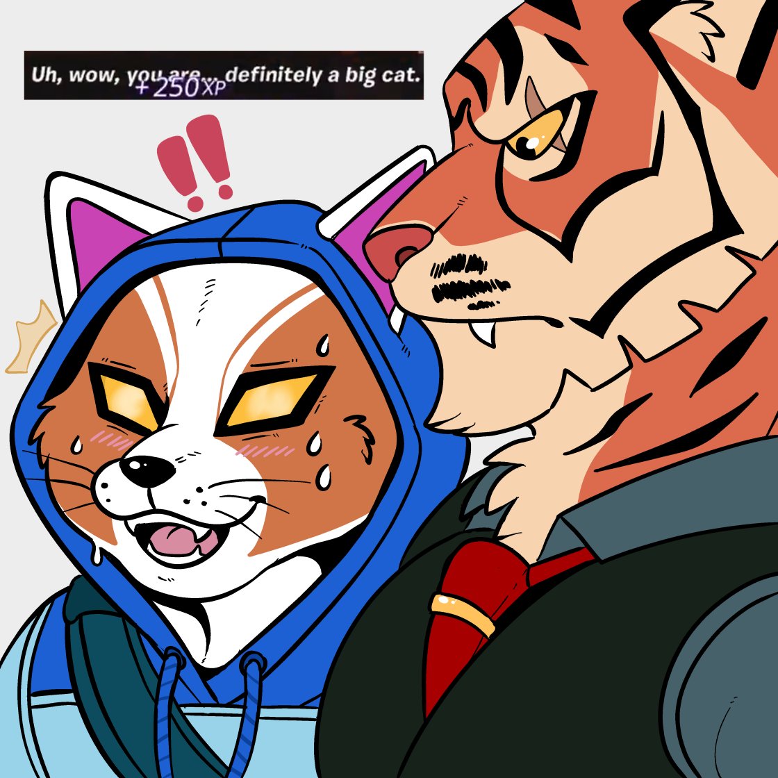 2boys, animal_ears, blush, cat_boy, cat_ears, closed_mouth, english_commentary, facing_another