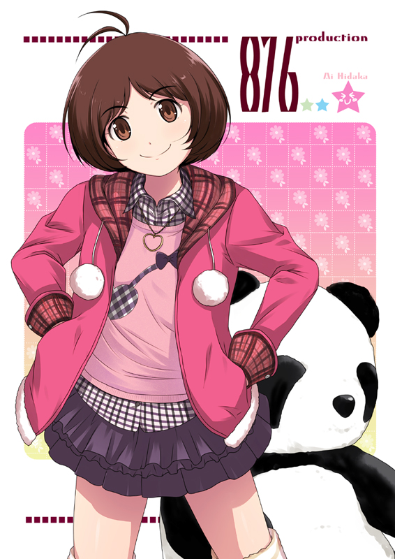 bear, brown_eyes, brown_hair, casual, hands_in_pockets, hidaka_ai, idolmaster, idolmaster_dearly_stars
