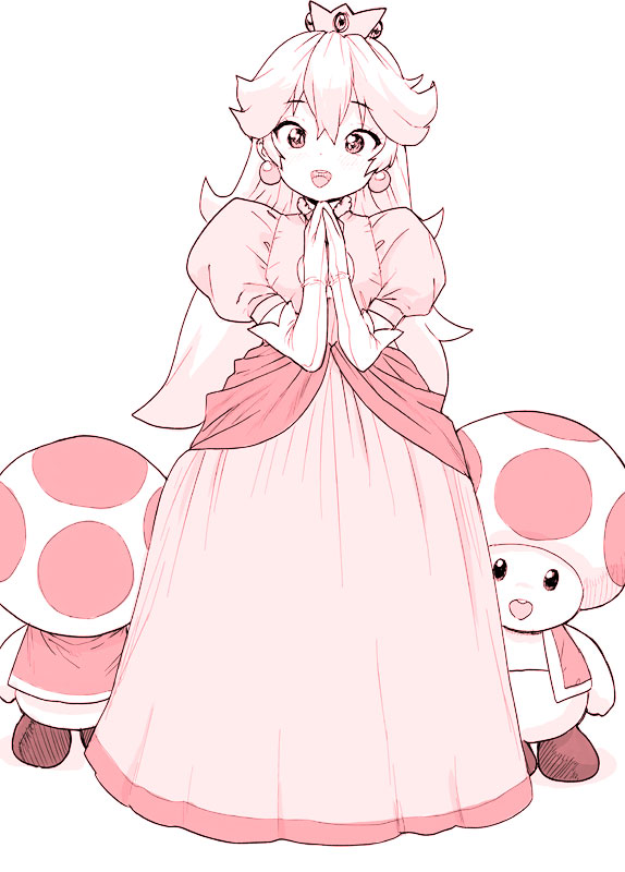 1girl, :d, commentary_request, crown, dress, earrings, elbow_gloves, full_body