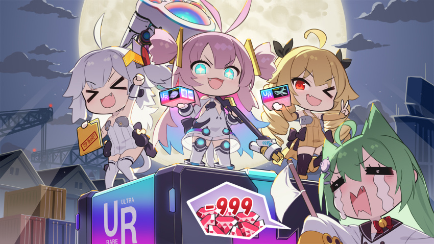 >_<, >_o, 4girls, :d, =_=, ahoge, akashi_(azur_lane), animal_ears