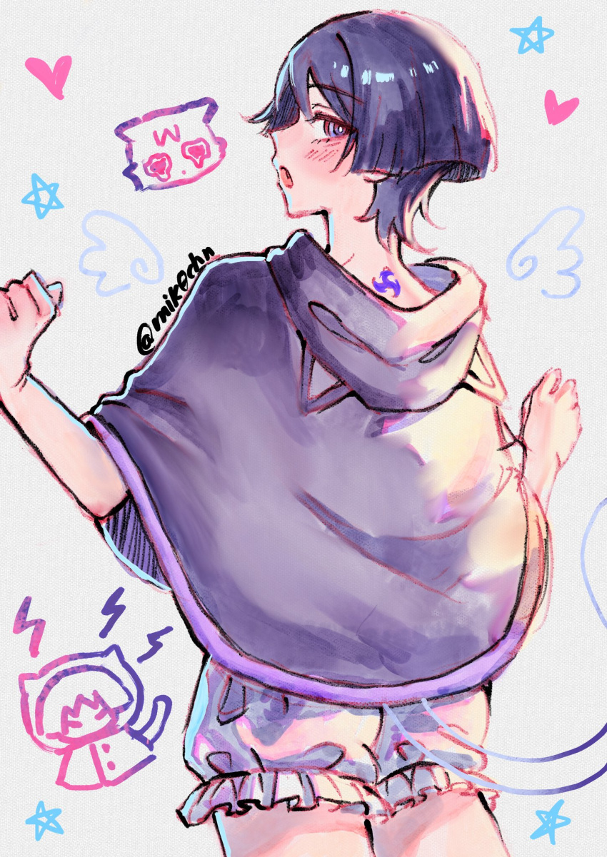 1boy, alternate_costume, animal_ear_hood, animal_print, birthmark, bloomers, blunt_ends, blush