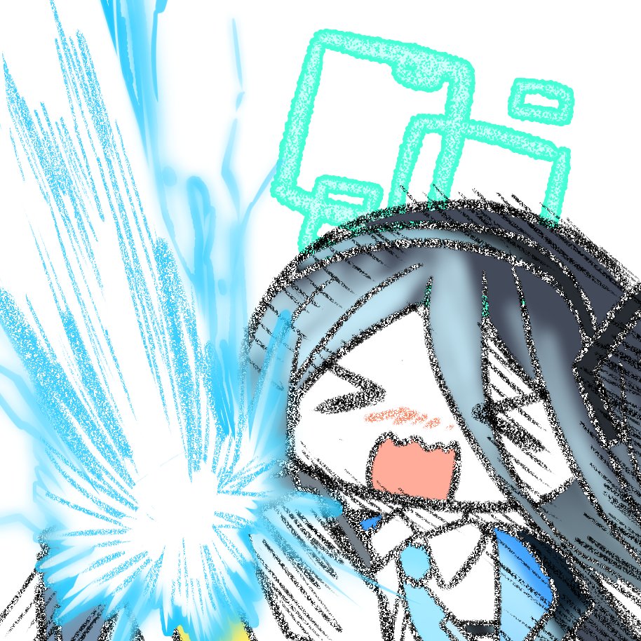 >_<, 1girl, aris_(blue_archive), ayanami_barrage_(meme), beam_cannon, black_headband, blue_archive, blue_necktie